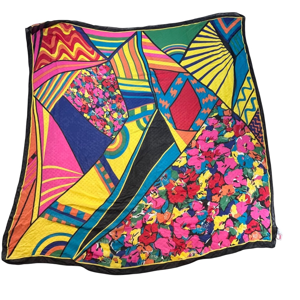 Mondi Accessoires Vintage Multicolor Artsy Bold Geometric Floral Square Scarf